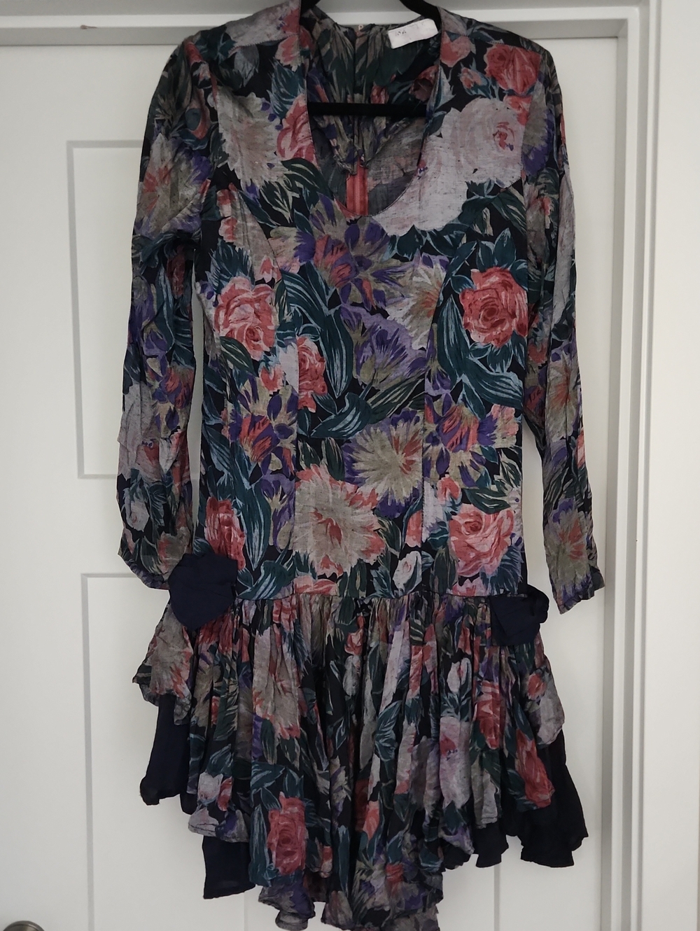 Vintage Floral Long Sleeve Dress Midi Whimsigoth